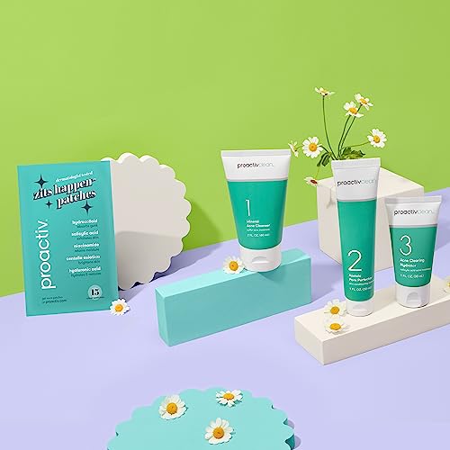 Proactiv Clean 3 Step Acne Routine w/ Pimple Patches- Sulfur Acne Treatment Cleanser, Azelaic Acid Serum, and Facial Moisturizer for Sensitive, Acne-Prone Skin- 30 Day Acne Kit with Pimple Patches