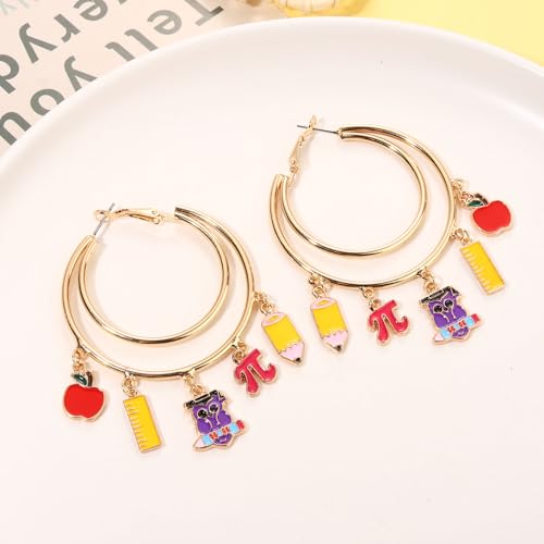 YAHPERN Teacher Earrings for Women Teacher Hoop Earrings Cute Pencil Earring Back to School Earrings Teacher's Day Appreciation Gifts (Teacher A)