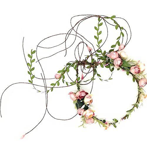 Faylay Hawaiian Flower Crown Boho Flower Headband Maternity/Bridal Flower Crown Wedding Floral Hair Wreath (39-1Red)