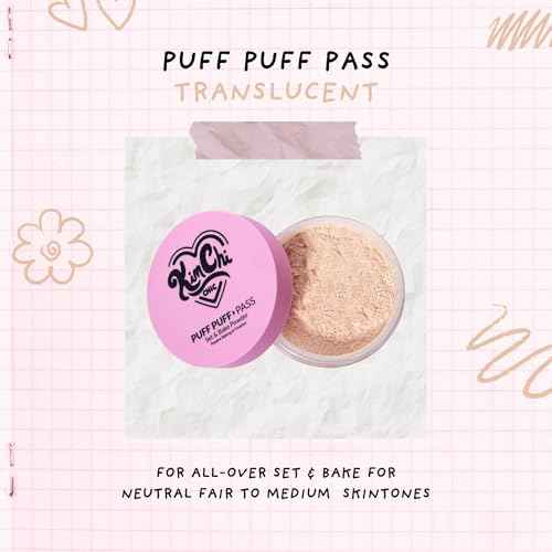 Kimchi Chic Beauty Puff Puff Pass Set and Bake Setting Powder for Makeup, Extra Fluffy Loose Face Powder Poof, Soft Natural Face Makeup for Uneven Skin Tone, 03 Translucent