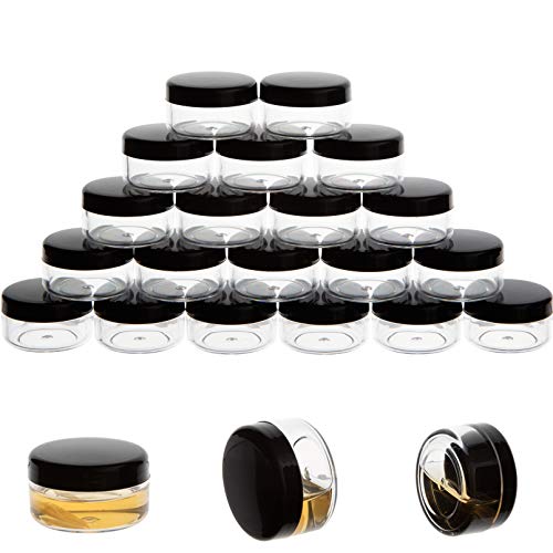 ZEJIA 10 Gram Sample Containers, 20 Count Cosmetic Containers with Lids, Refillable Empty Sample Jars, Small Plastic Containers with Lids (Black)