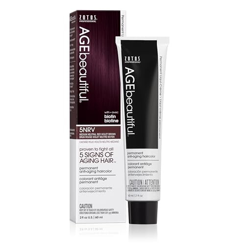 AGE beautiful Permanent Hair Color Dye Liqui Creme | 100% Gray Coverage | Anti-Aging Haircolor | Biotin for Thicker, Fuller Hair | Professional Salon Coloring | 4NRV Dark Neutral Red Violet Brown