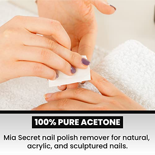 Mia Secret Nail Polish Remover, 100% Pure Acetone, 4 Fl. Oz. Safe and Gentle Cuticle Remover Liquid, Quick and Effective Formula, For Natural, Acrylic, and Sculptured Nails,