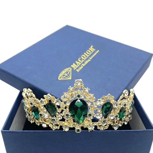 MACOIOR Rhinestone Tiaras and Crowns for Women - Pageant Crown with Comb Crystal Queen Bridal Tiara for Women or Girl Crystal Hair Accessories (Green)