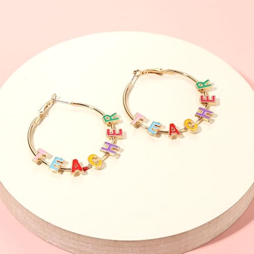 Teacher Earrings for Women Enamel Pencil Hoop Earrings Teacher School Accessories Teacher Appreciation Gifts Back To School Jewelry Set (Teacher B)