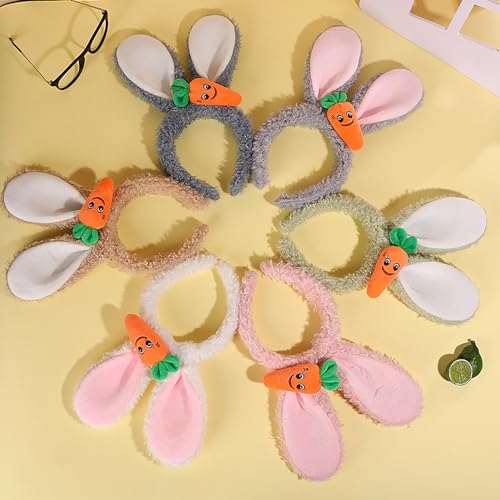 FunSpt Easter Bunny Rabbit Ears Plush Headband Halloween Costume for Aldult Rose