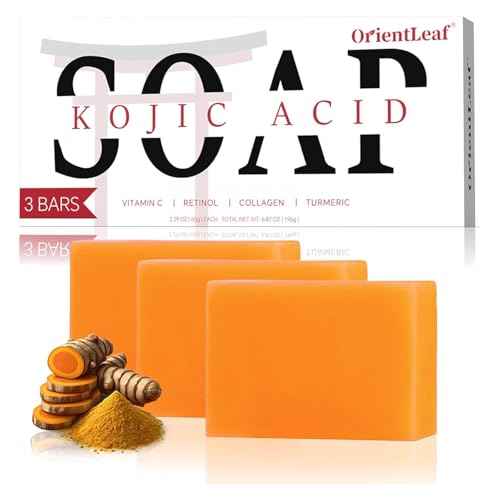 Kojic Acid Soap, Turmeric Soap Bar for Dark Spots, Fresh Citurs Scent, Gentle for Face and Body Wash with Vitamin C, Shea Butter, Retinol, Olive Oil, Collagen (3 PACK)