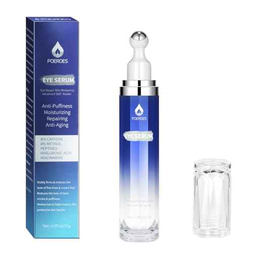 Eye Serum with 8% Caffeine 8% Retinol Hyaluronic Acid Niacinamide peptides for Puffy Bags Fine Lines Dark Circles Wrinkles, Under Eye Cream with 360¡Æ Roller Massage Ball, 0.5 fl. oz