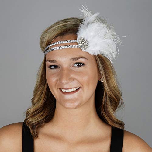 ZUCKER HBD1930-W-SLV Flapper Headband, White/Silver