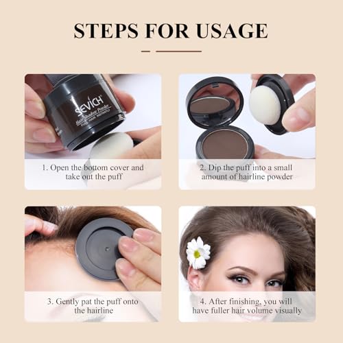 SEVICH Magnetic Refillable Hair Root Touch Up Powder - Waterproof Gray Coverage & Hairline Concealer with Dual Brush - Medium Brown, 0.14 oz (2 pcs)