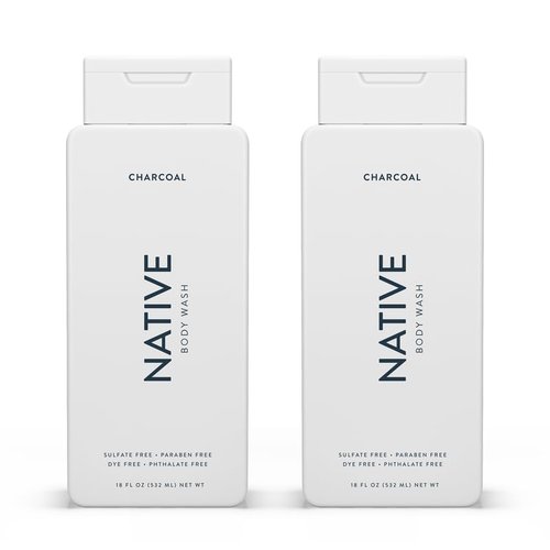 Native Body Wash - Naturally Derived Ingredients for Soft, Hydrated Skin | Charcoal, 18 oz (Pack of 2)