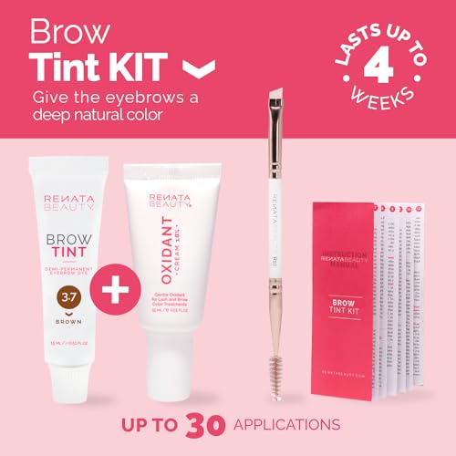 RB RENATA BEAUTY Brow Tint Kit – Eyebrow Tint Set – Dye Kit with Color Tint, Cream Developer and Styling Brush – Long-Lasting Effect Up to 4 Weeks – 30 Applications [Brown]