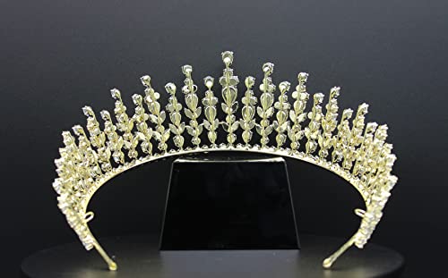 Sparky Wedding Tiaras Cubic Zirconia Queen Pageant Crowns CZ Sweet 16 Birthday Quinceanera Headpiece Bridal Hair Accessories Gold Jewelry Gifts for Adult Women