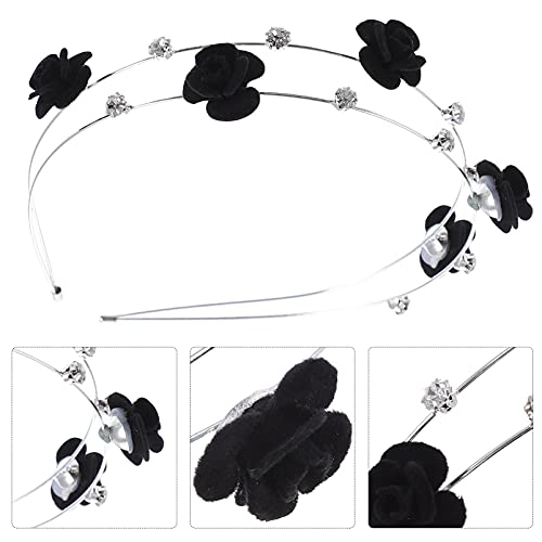 KALLORY Headband Delicate Hairband Halloween Hair Hoop Fashion Hair Hoop Rhinestone Inlaid Head Hoop Stylish Metal Headdress Double-layer Head Hoop Flower Head Hair for Girl