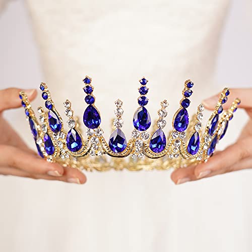 Wekicici Blue Round Crystal Tiaras Queen Crowns for Women Girls Princess Tiara with Rhinestone Wedding Crown for Prom Bridal Festival Party Christmas Gifts (Blue)