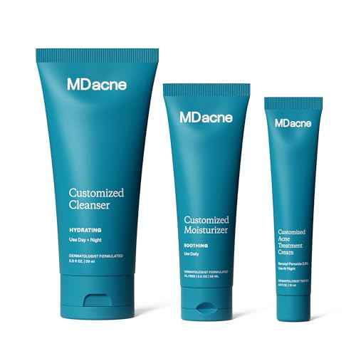 MDacne 3 Step Benzoyl Peroxide Acne Treatment Kit - Benzoyl Peroxide Cream 2.5%, Salicylic Acid Cleanser, Niacinamide Moisturizer ? Medicated Plant-Based Kit for Adult & Teen Acne, 30 Day Acne Kit