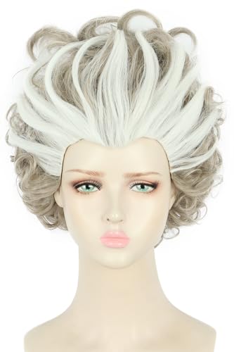 yuehong Short Curly Silver Gray Wig Fluffy Witch Wig Halloween Cosplay Party Wig for Women