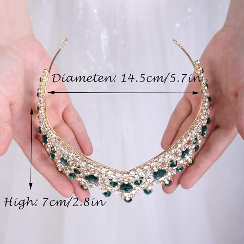 Wekicici Wedding Crown Emerald Crystal Rhinestone Tiara Green Bridal Princess Headbands Hair Accessories for Bride Party Bridesmaids Birthday Halloween Costume Cosplay Gifts, weki-1-crown-17-green