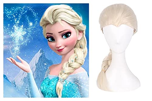 Aadesso Princess Wig Blonde Braided Elsa Cosplay Wig Synthetic Hair Wigs Halloween Party Daily Costume Wig(For K.id.s)