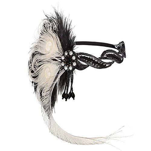 Roaring Art Deco 1920s Headpieces for Women Flapper Headband 20s Gatsby Costume Peacock Hair Accessories 07Multi Black