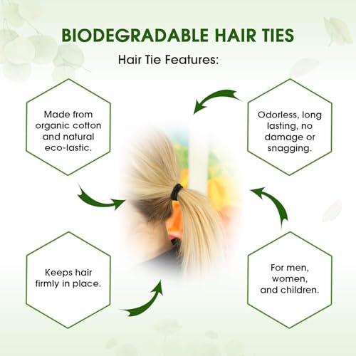 BIODEGRADABLE Elastic Hair Ties for Women & Men - Organic No Crease Black Hair Tie Ponytail Holders and Hairties for Buns - Plastic Free Hairbands for Women and Mens Hair - 5mm (27 count)