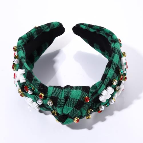 Christmas Holiday Headband for Women Christmas Accessories Cute Reindeer Snowflake Candy Cane Knotted Headband Red Green Beaded Rhinestone Pearl Wide Top Knot Headband Xmas Plaid Hairband Gifts