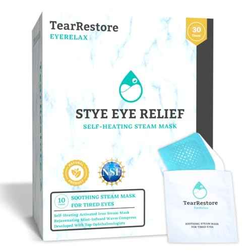 TearRestore EyeRelax Stye Eye Relief | Mint-Infused Heated Eye Mask & Steam Warm Compress for Overnight Eye Comfort & Dry, Tired Eyes | Self-Heating Moist Heat Mask (10 Count)