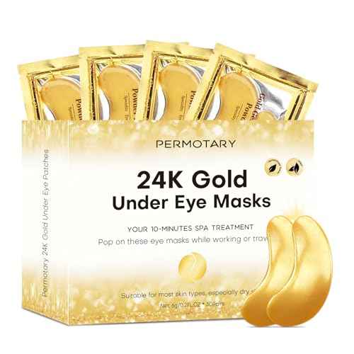 Permotary 30 Pairs 24K Gold Gel Crystal Collagen Eye Pads, Under Eye Mask for Moisturizing,Fine Lines, Dark Circles& Puffy Eyes Under Eye Patches, Gold