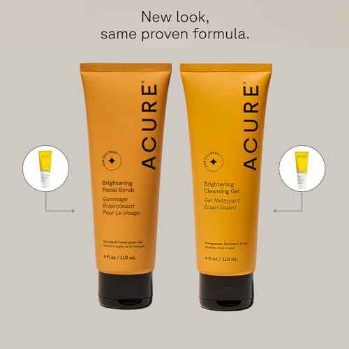 Acure Brightening Facial Scrub & Cleansing Gel Combo Pack - Exfoliating Face Wash & Gentle Daily Facial Cleanser for Radiant Skin with Sea Kelp, Pomegranate & Acai, 100% Vegan - 4 fl oz (2 Pack)