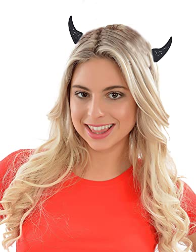 SWEETOP Devil Horns Headband Gothic Glitter Horns Hairband Headwear Halloween Cosplay Party Horns Headbands For Woman Gift (Black)