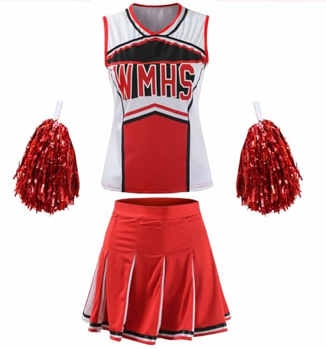 Makroyl Womens Cheerleader Costume Uniform Halloween Fancy Dress Cosplay Costume (Red, US 0-2)