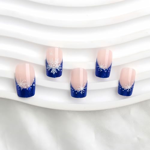 Christmas Press On Nails Short Square, 24Pcs Christmas Fake Nails Christmas Nail Accessories for Women Girls Red, Green & Silver Foil with Christmas Tree Design, Easy DIY Holiday Nail Kit
