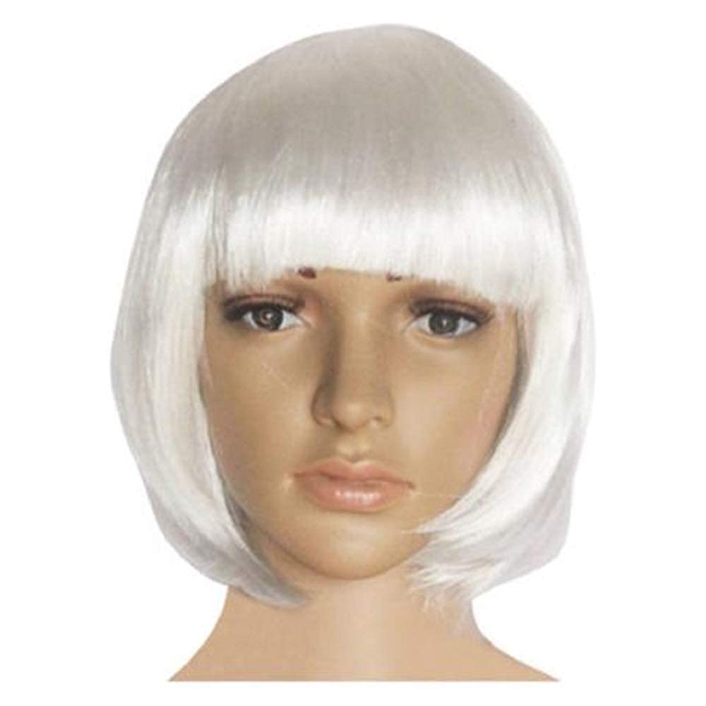 Matissa Short Straight 10" Bob Wig with Bangs Synthetic Fancy Dress Costume Halloween Party (White)