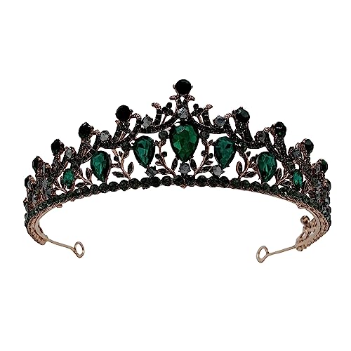 SH Green Queen Crown for Women, Wedding Tiara for Bride, Rhinestone Tiaras and Crowns, Crystal Costume Hair Accessories for Birthday Prom Pageant Prom Celebration