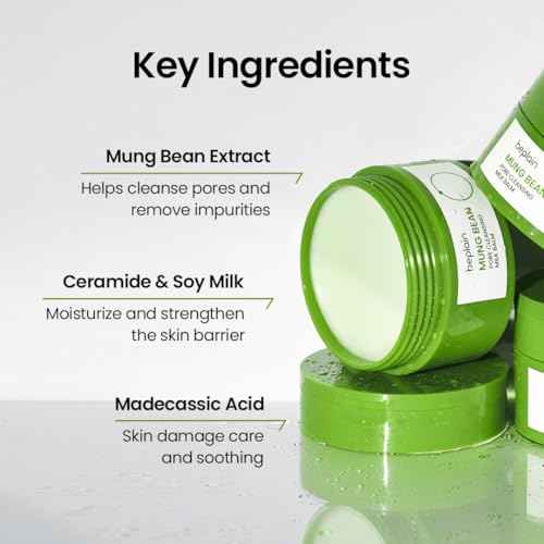 beplain Mung Bean Pore Cleansing Milk Balm (3.38 fl.oz/100ml) | Fragrance-Free | Korean Makeup Remover for Sensitive Skin | Non-Greasy Sorbet Texture with Ceramides | All-in-One Facial Cleanser