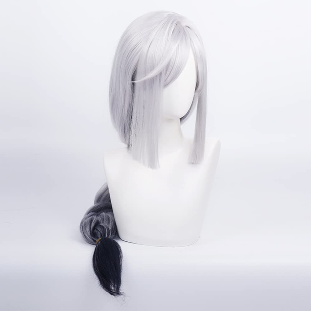 Long Silver Anime Wig Genshin Impact Shen He Cosplay Wig with Free Wig Cap for Comic Con, Cosplay show, Halloween