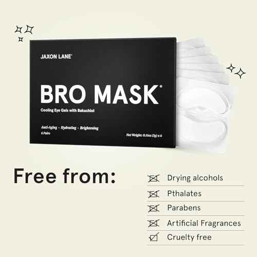 BRO MASK Under Eye Patches for Men Skin Care | Cooling Eye Masks for Dark Circles and Puffiness, Anti Aging Hydrogel Pads with Bakuchiol, Caffeine & Niacinamide, Eye Bags Treatment for Men (6 Pairs)