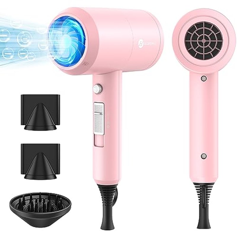 Slopehill Professional Ionic Hair Dryer, Powerful 1800W Fast Drying Low Noise Blow Dryer with 2 Concentrator Nozzle 1 Diffuser Attachments for Home Salon Travel (Agate Red)