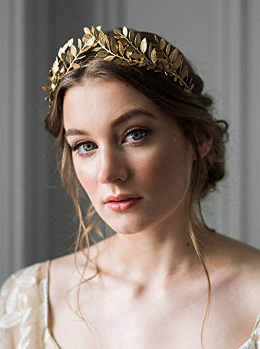 Sither Bridal Gold Leaf Crown Headband Olive Leaves Tiara Headpiece for Wedding Party Prom Halloween Festival Hair Accessories (gold)