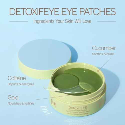 Pixi DetoxifEYE Depuffing Hydrogel Under-Eye Patches, Cucumber, Hyaluronic Acid & Caffeine For Puffy Eyes and Dark Circles, Hydrate Eye Area, 30 pairs, 60 Patches