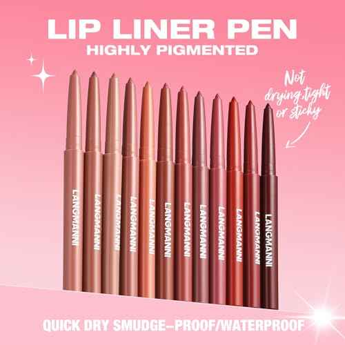 LANGMANNI 12 Colors Sculpting Matte Velvet Lip Liner Set,Smooth Creamy Texture,Waterproof And High Pigmented For Girls Daily Application Lip Makeup