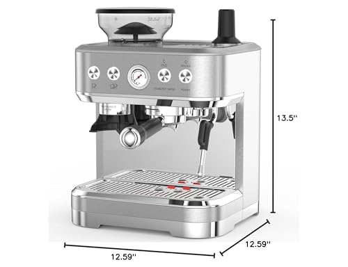Takywep Professional Espresso Machine with Built-In Grinder and Milk Frother, 15 Bar Cappuccino and Latte Maker, Gift for Coffee Enthusiasts, Mom, Dad
