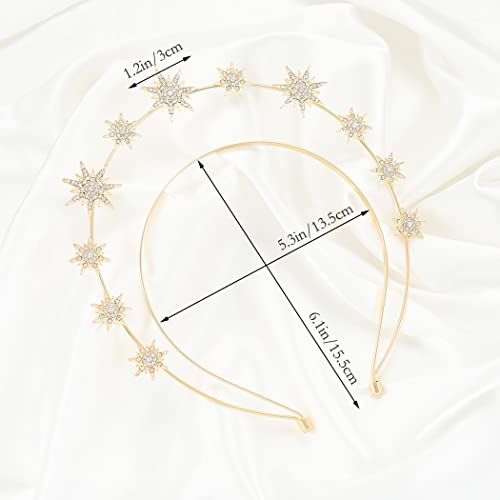 Formery Star Goddess Halo Crown Rhinestone Mary Halo Crown Headbands Cosplay Photo-shoot Halloween Stars Headpiece Hair Accessories for Girls (Gold)