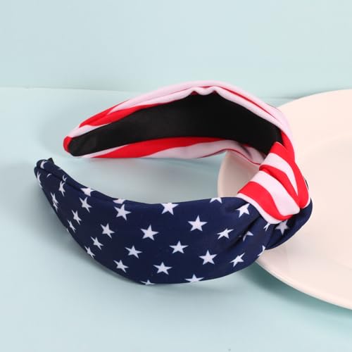 Ardorchid American Flag Headbands for Women Girls Patriotic Independence Day 4th of July Headband USA Red White and Blue Star Hair Accessories Stripe Wide Knotted Headband Hair Hoop Gifts