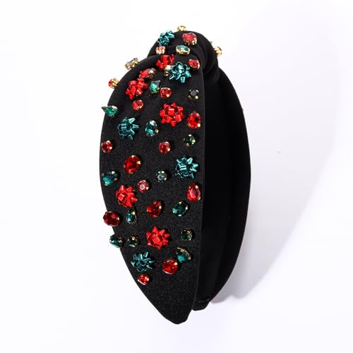 Christmas Knotted Headband Snowflake Tree Candy Cane Charm Headband Red Green Crystal Jeweled Wide Top Knot Head Band Accessories Xmas Holiday Costume Gifts