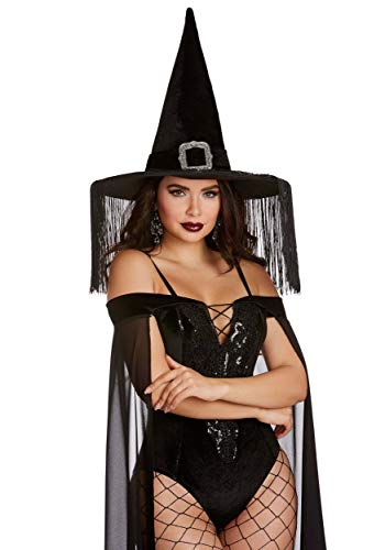 Dreamgirl Womens Wicked Witch Hat with Buckle and Draped Fringe, Halloween Costume Accessory for Adults - Standard