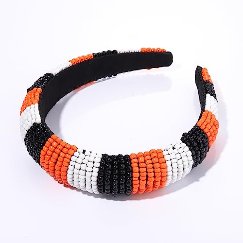 GLBCC Halloween Headband for Women White Black Orange Beaded Headband Headpiece Halloween Costume Party Favors Headband Hair Hoop Accessories (black white orange headband)