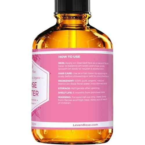 Rose Water Spray for Face by Leven Rose - Pure Natural Moroccan Rosewater Hydrosol Face Spray - Organic Rose Water for Hair 4 oz