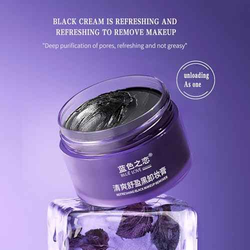 BLUE LOVE Black Makeup Remover Cleansing Cream for Eyes, Face & Lips - Deep Cleaning Moisturizing Balm, Gentle Makeup Melting for All Skin Types