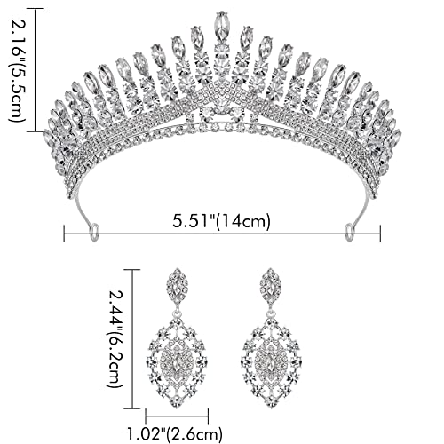 SWEETV Tiara Crown for Women, 2-Pack Wedding Tiara Earrings for Bride, Crystal Queen Crown Princess Hair Accessories for Prom Pageant Quinceanera, Bridal Jewelry Set, Silver